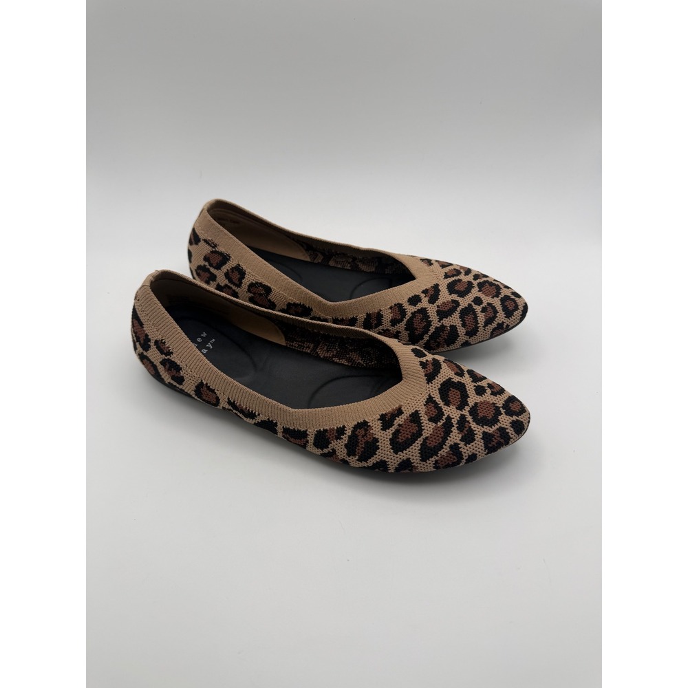 A New Day Womens Leopard Print Pointed Toe Knit Ballet Flats Brown Size 6.5